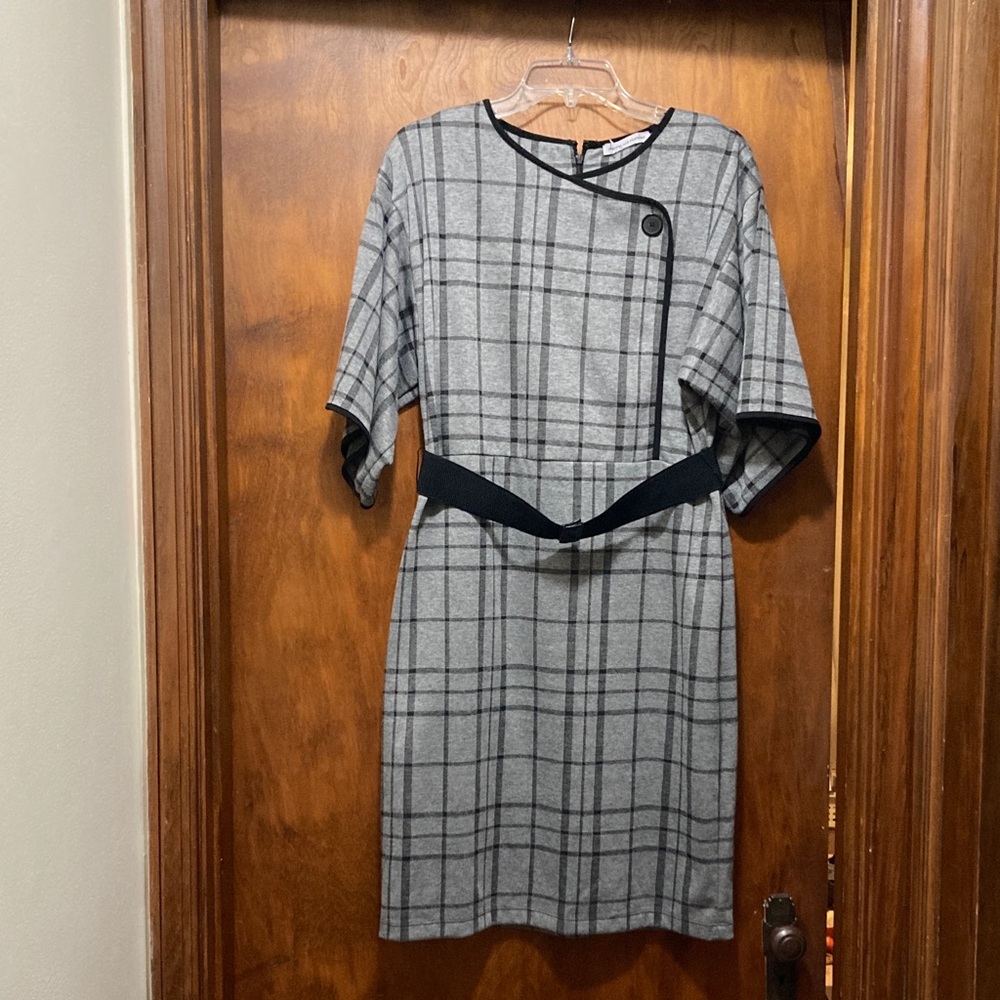 Danny & Nicole Asymmetrical Gray Plaid Dress